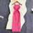 2024 Sexy Summer Knit Strap Dress Women Halter Elatic Waist Bodycon Sundress Female Beach Solid Maxi Long Dress - Lootquake
