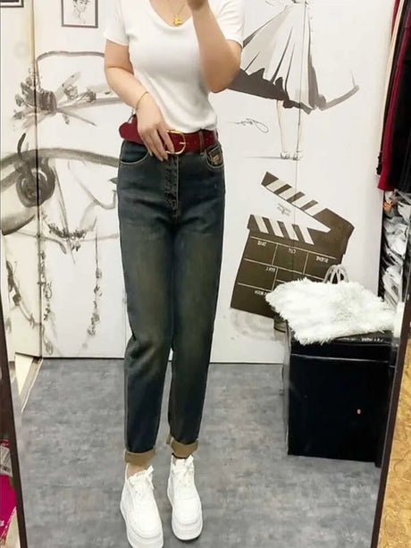NEW Spring Autumn High Waist Straight Jeans Loose Fit Stretch Haren Denim Pants Ladies Ankle-Length Jeans Pants 2024 - Lootquake