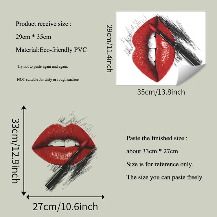 Painted Red Lips Lipstick Pattern Wall Stickers Bedroom Decoration Mural Living Room Home Decor Self-adhesive Personality Decals