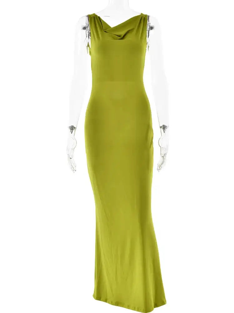 Sibybo Fashion Elegance Robe longue sans manches dos nu Basics Couleur unie Robe moulante 2024 Tempérament Femmes Club Robes de soirée