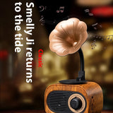 Altavoz Bluetooth retro de madera portátil, minialtavoz inalámbrico para exteriores con sistema de sonido, radio TF FM, música, MP3 y subwoofer.