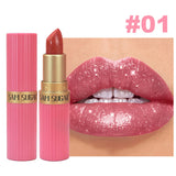 Metallic Pearl Diamond Luxury Lipstick Makeup 6-color Waterproof Long-lasting Sparkling Matte Lip Gloss Daily Beauty Accessories