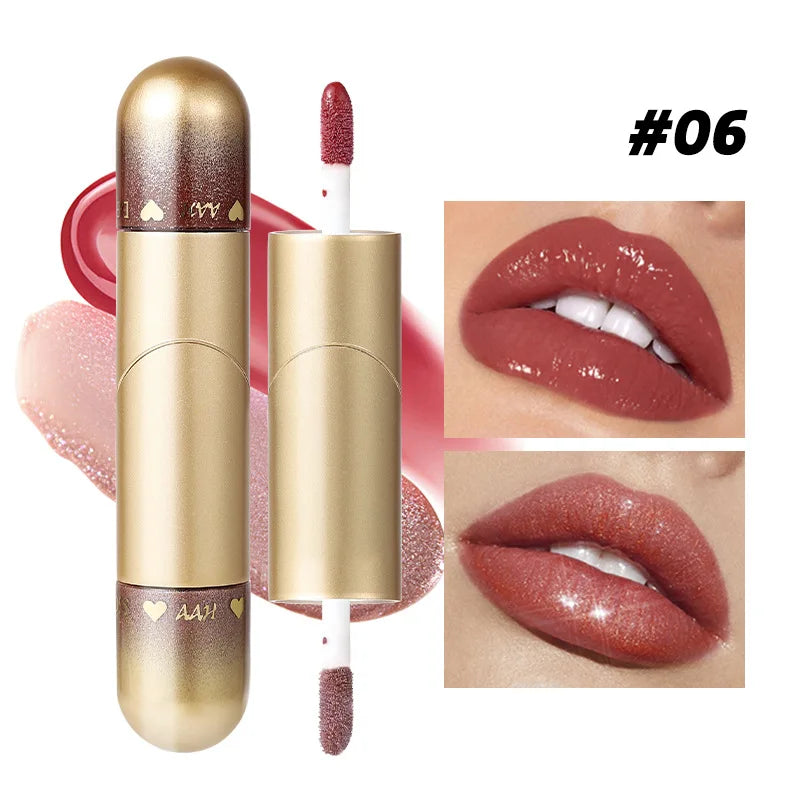 1pcs Double-head lip gloss lipstick, hydrating and moisturizing, foldable, sparkling mirror-like, nourishing lip gloss