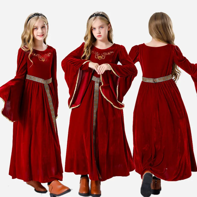 Halloween costume retro palace ball trumpet sleeves cosplay children's performance clothes European medieval costume complete
