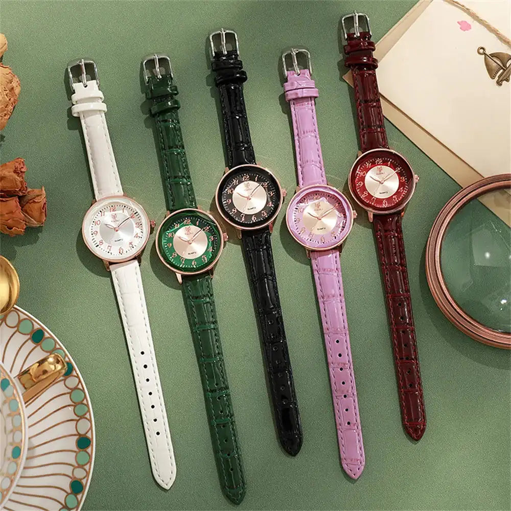 Women's Watch Simple Arabic Numerals Quartz Watch Fashionable Pink Leather Lady Business Clock Wristwatch - Lootquake