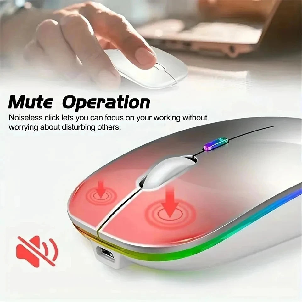 Souris de jeu sans fil, rétroéclairée, compatible USB, rechargeable, RVB, silencieuse, ergonomique, pour ordinateur portable et PC