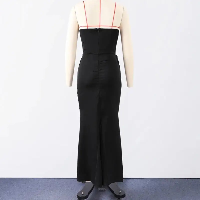 Sexy Strapless Patchwork Long Dress Women Slim Sleeveless Pleated Mermaid Dresses 2025 Spring Summer Lady Evening Solid Robe - Lootquake