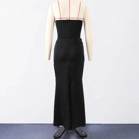 Sexy Strapless Patchwork Long Dress Women Slim Sleeveless Pleated Mermaid Dresses 2025 Spring Summer Lady Evening Solid Robe - Lootquake