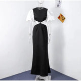 Elegant Puff Sleeve Long Dress For Women 2025 Sexy Hollow Out Waist Evening Party Dresses Female Vacation Lady Chic Beach Robe - Lootquake