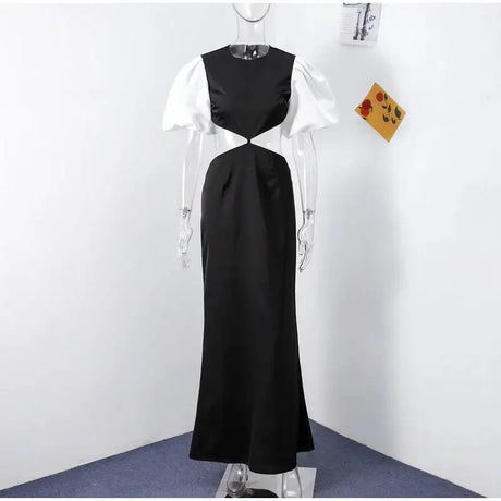 Elegant Puff Sleeve Long Dress For Women 2025 Sexy Hollow Out Waist Evening Party Dresses Female Vacation Lady Chic Beach Robe - Lootquake