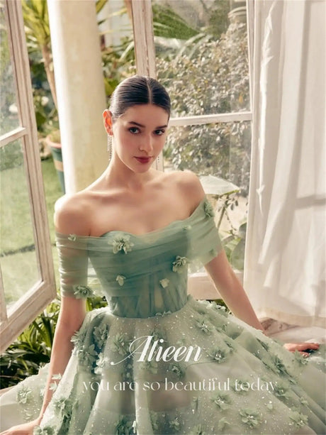 A-line Shiny Off the Shoulders Green Sharon Happy Luxury Dresses Women 2025 Customized Long Dress Es Robe De Soiree Femmes Prom - Lootquake