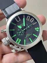 Mens Mechanical Automatic U Black Wristwatch Stainless Steel Rubber White Blue Left Hook Big Boat Watch 50mm - Lootquake