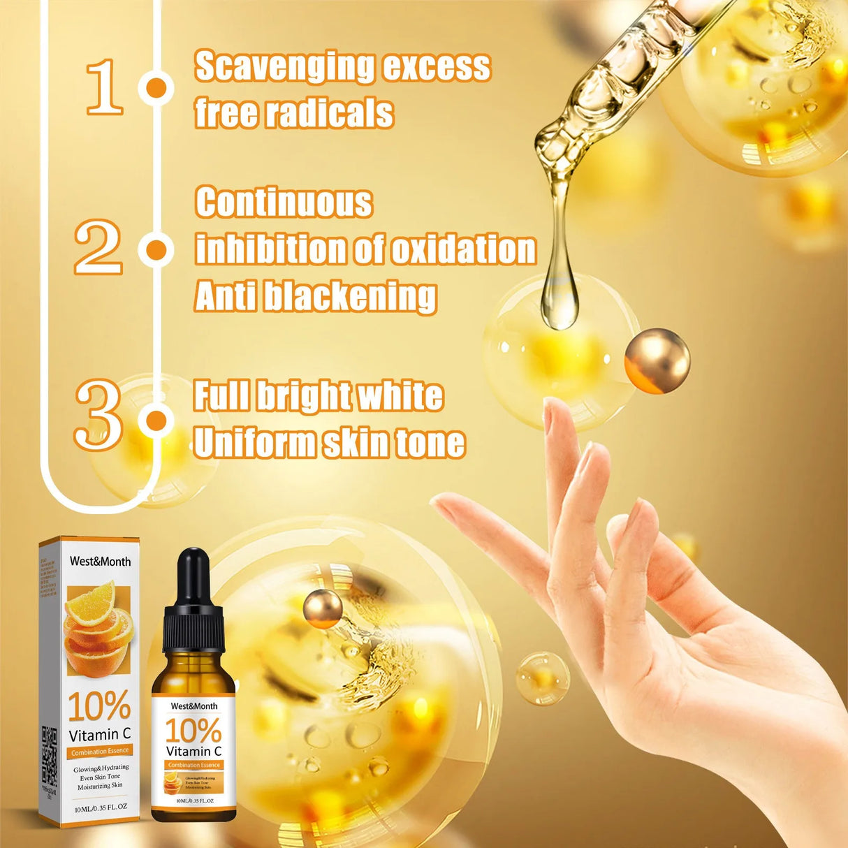 Vitamin C Serum for Face Hyaluronic Acid Lighten Age Black Spots Sunburn Anti-oxidation Wrinkle Remove Shrink Pore Skin Care