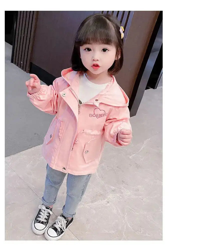 Girls Windbreaker Medium Length Coat Spring and Autumn New Children's Fashion Hooded Coat Little Girl Trench Coat - Lootquake