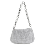 Bling Rhinestone Evening Clutch Bag | Women's Korean Designer Diamond Chain Dinner Party Handbag (Lady Square Tote Shoulder Bag)