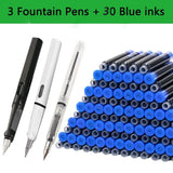 Juego de 33 plumas estilográficas Kawaii con tinta reemplazable, tinta negra, azul y roja EF de 0,38 mm, bolígrafos escolares, material de oficina, papelería para escribir.