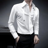 Fashion Unique Suspender Design Long-Sleeved Shirt Mens High-End 2024 Autumn New Trend Casual Solid Color Y2k Mens Shirt - Lootquake