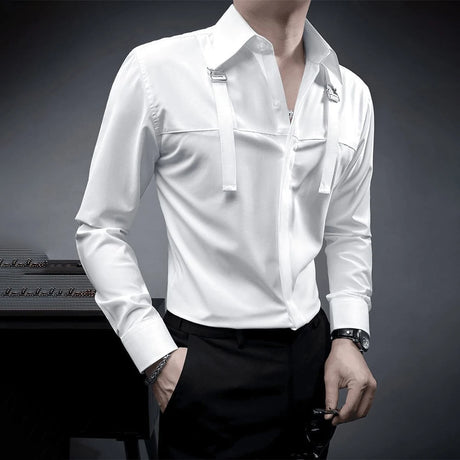 Fashion Unique Suspender Design Long-Sleeved Shirt Mens High-End 2024 Autumn New Trend Casual Solid Color Y2k Mens Shirt - Lootquake