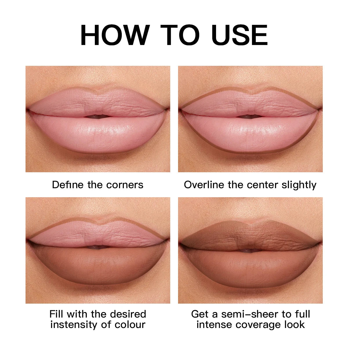 USHAS,Lipstick + lip liner set, matte finish, waterproof, long-lasting and non-staining, velvet nude lip gloss
