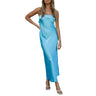 Women Summer Solid Color Party Strapless Dress Sleeveless Backless Elastic Strap Silk Surface Elegant Long Dress - Lootquake