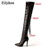 Eilyken New Fashion Designer Tassel Thigh High Women Shoes Sexy Pointed Toe Zip Over-the-Knee Boots Stiletto Heels Size 35-42 - Lootquake