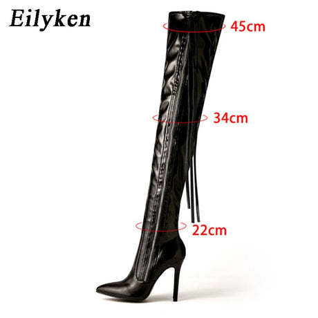 Eilyken New Fashion Designer Tassel Thigh High Women Shoes Sexy Pointed Toe Zip Over-the-Knee Boots Stiletto Heels Size 35-42 - Lootquake