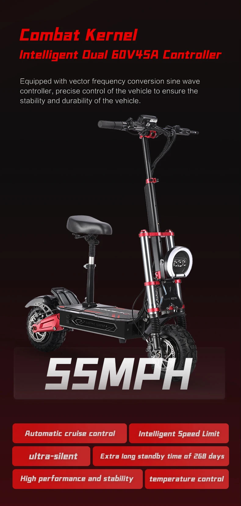 Patinete eléctrico Boyueda S5-11, motor de 6000 W, batería de 60 V y 38 Ah, control por aplicación de seguridad NDavid, neumáticos silenciosos
