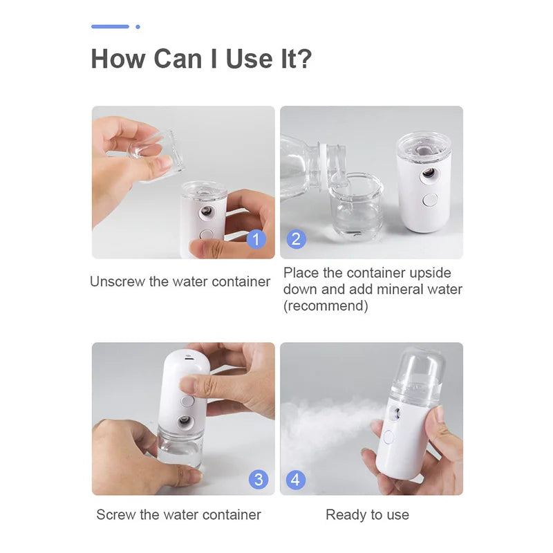 Humidificador facial en aerosol, mini, portátil, con carga, instrumento de belleza, máquina de pulverización fría, vaporizador facial.