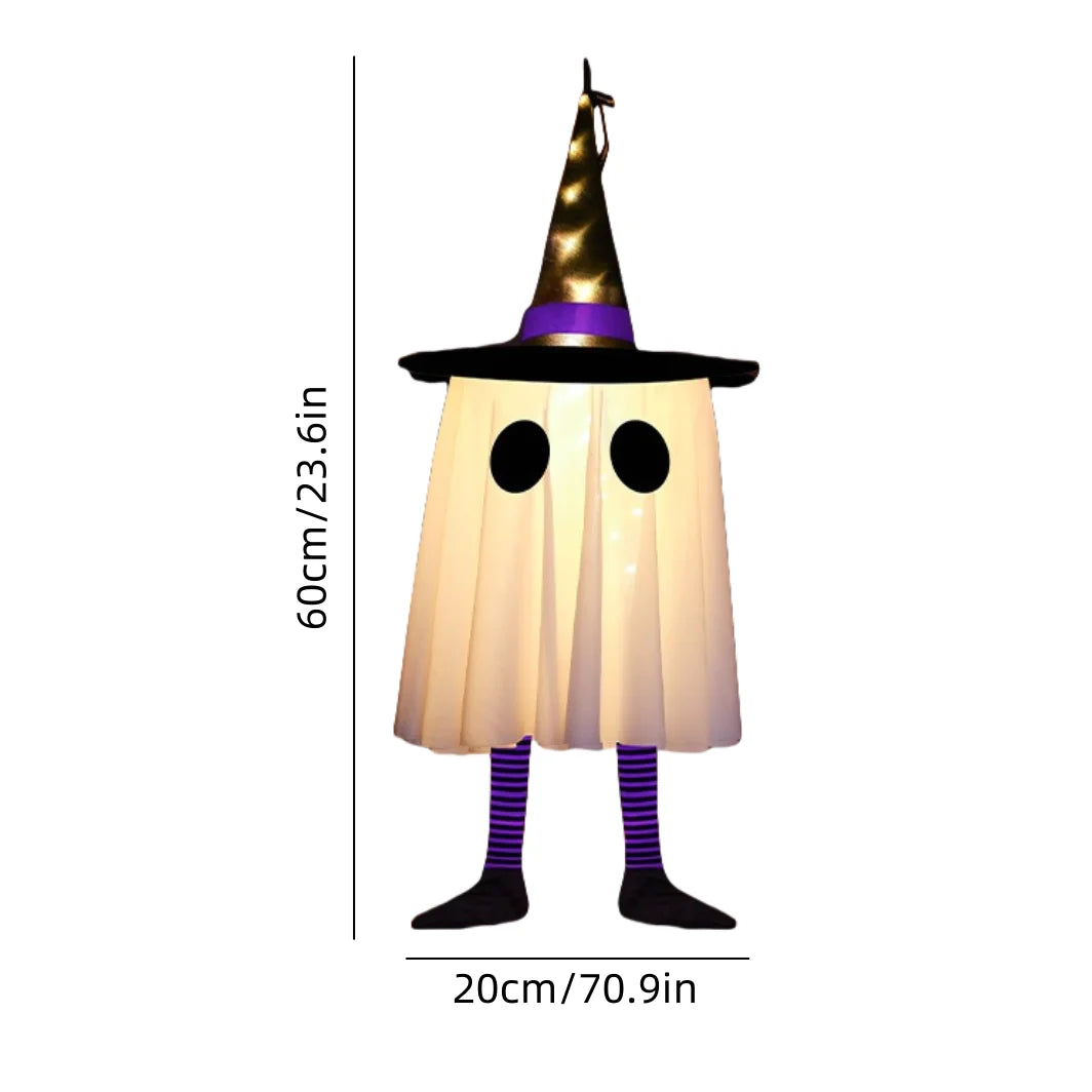 Halloween Hanging Ghost Decorations, Outdoor Halloween Witches Hat Lights, Glowing Ghosts for Garden Trees, Yard Halloween Decor