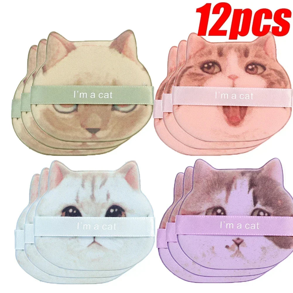 1/20 unidades de borlas de gato bonitas, base líquida, herramienta de maquillaje cosmético, corrector en polvo suave, belleza, borla de polvo de doble uso seca y húmeda