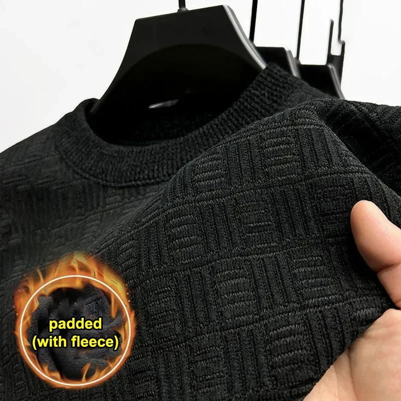 2024 New Men's Thickened Sweater Knitted Sweaters Men Three-dimensional Jacquard High-grade Crew Neck Warm Casual Top Pullover - Lootquake