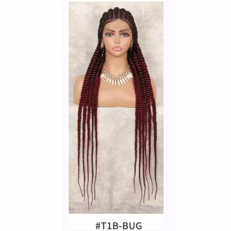 360 Lace 11-Braids Cornrow Box Braided Wig | Long Synthetic Braids | Heat Resistant | Black Women