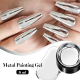 8ml Super Shine Silver Metal Painting Gel Nail Polish High-density Mirror Effect Semi Permanant Nail Art Manicure Varnish