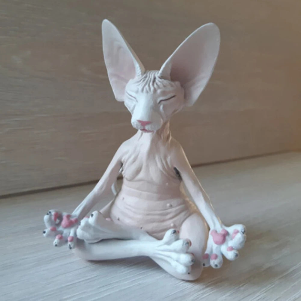 Cat Figurine Sphynx Meditation Statue Yoga Animal Cat Meditate Art Sculpture Micro Decoration Garden Home Office Ornament