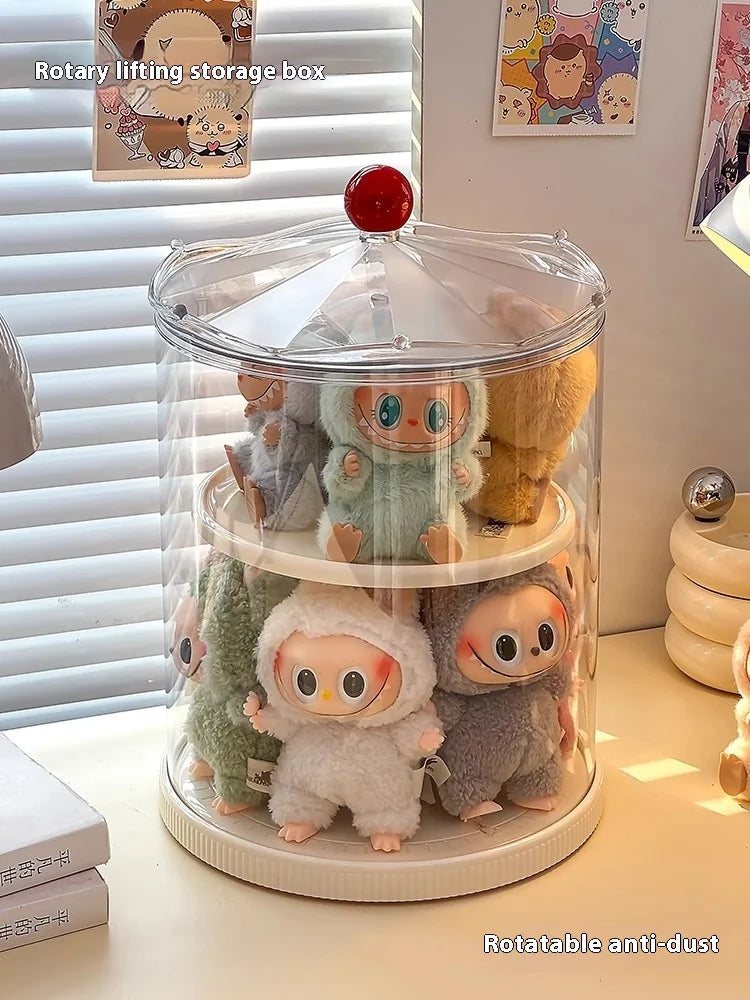 Labubu Rotating Display Box, Transparent Acrylic, Plush Doll Hand-Made Dust-Proof Labubu Pendant Storage Box.