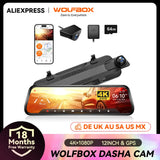 WOLFBOX G930 Caméra de tableau de bord 10 pouces Wifi 4K DVR pour voiture FOV 140° Caméra de tableau de bord avec rétroviseur, vue de stationnement 24h/24, écran tactile, enregistreur vidéo