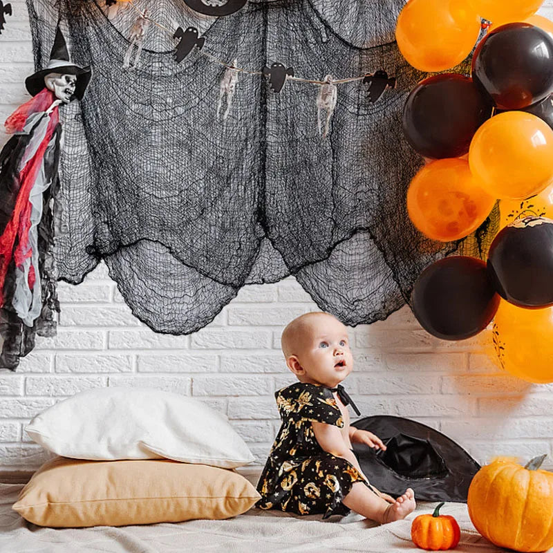 Decoraciones de Halloween de 2 m/4 m, tela de gasa negra espeluznante para ventana, mesa, puerta, red, disfraz espeluznante, fiesta, casa embrujada, decoración de pared DIY