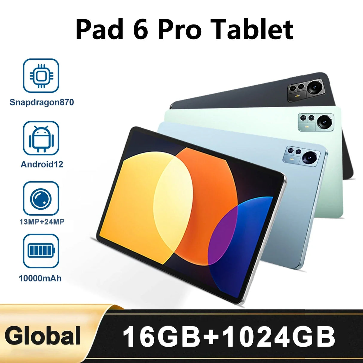 Tablette Android Pad 6 Pro, processeur Snapdragon 870 Octa Core, ROM 1 To, double carte SIM, Wi-Fi 5G, la plus récente de 2025