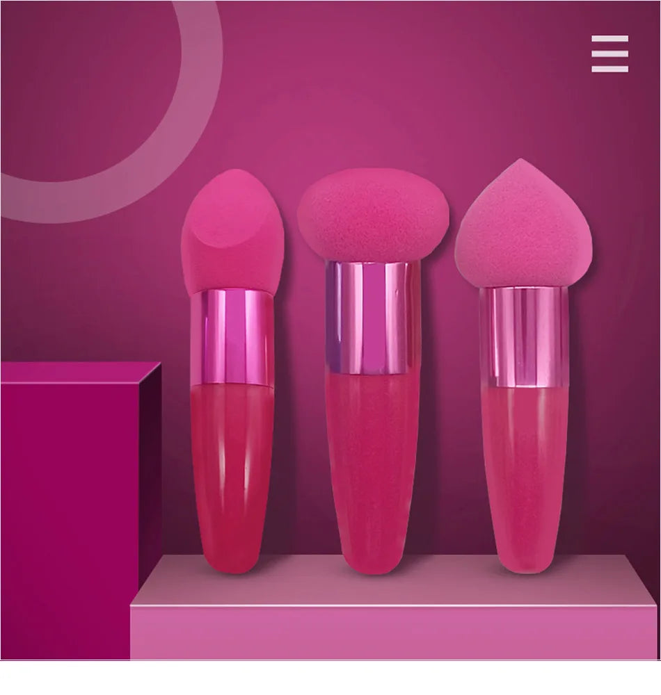 Lot de 3 pinceaux de maquillage pour femme, houppette à tête de champignon, pour fond de teint, correcteur, estompeur, avec manche lisse, outils de beauté