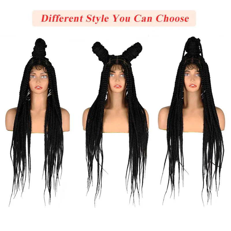 36" Knotless Square Box Braids Wig | Full Lace Frontal | Baby Hair | Afro Women