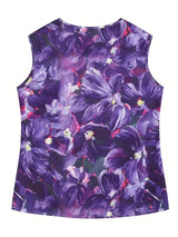 Plus Size Floral Print Tank Top, Casual V Neck Sleeveless Top For Summer, Women's Plus Size Clothing - Lootquake