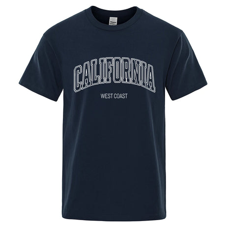 California West Coast Street Letter Tops Men Hip Hop Crewneck Tee Clothes T Shirt Summer Breathable T-Shirt Street Cotton Tshirt - Lootquake