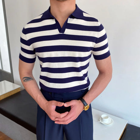 Men's Polo Shirt Elbow-Sleeved T-shirt Fashion Polo Collar Slim-Fit Men Clothing Woolen Sports Polo Tee Shirt Man Golf Shirt EUR - Lootquake