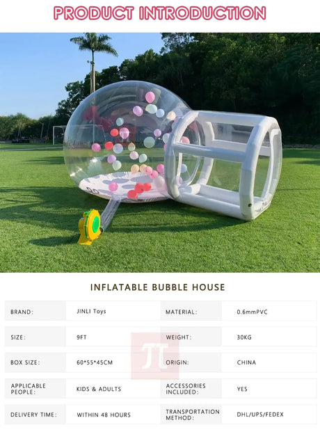 Inflatable bubble house PVC tent includes blower/protective carpet/PVC repair glue/air pump/colorful balloons/free shipping - Lootquake