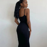 Dresses For Women 2023 Sexy Spaghetti Strap Black Long Dress Evening Y2k Sleeveless Solid Skinny Bodycon Maxi Vestidos - Lootquake