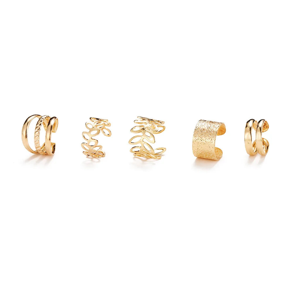 LATS Gold Color Leaves Ear Cuffs, Black Non-Piercing Ear Clip Earrings for Women & Men - Lootquake