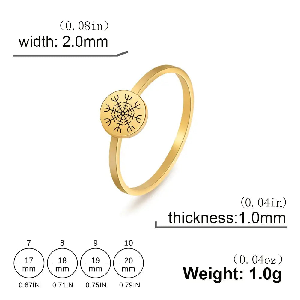 Skyrim Viking Compass Helm of Awe Ring Stainless Steel Gold Color Women Rings Aegishjalmur Nordic Amulet Jewelry Gift for Lover - Lootquake