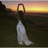 Women's Solid Sexy Satin Lace Up Backless Long Dress Elegant High Waist Square Neck Slim Sling Dresses 2025 Female Beach Robes - Lootquake