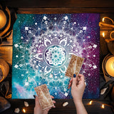 Nappe de tarot mandala bleu, nappe de vie florale pour tarot, ciel étoilé mystique, nappe d'autel Wicca, tapis de jeu de cartes