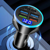 66-250W PD Car Charger QC3.0 Fast Charge with Digital Display 4USB and 2PD Ports for Car Cigarette Lighter Plug